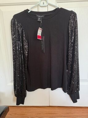 Rachel Zoe Black Long-Sleeve Top with Sequin Sleeves
